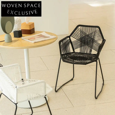 Nordic Cafe Style Metal PE Rattan Armrest Indoor Outdoor Dining Chair