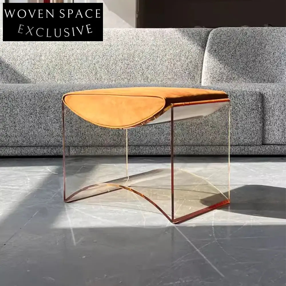 Nordic Clear Acrylic Ottoman Stool with Fabric Cushion