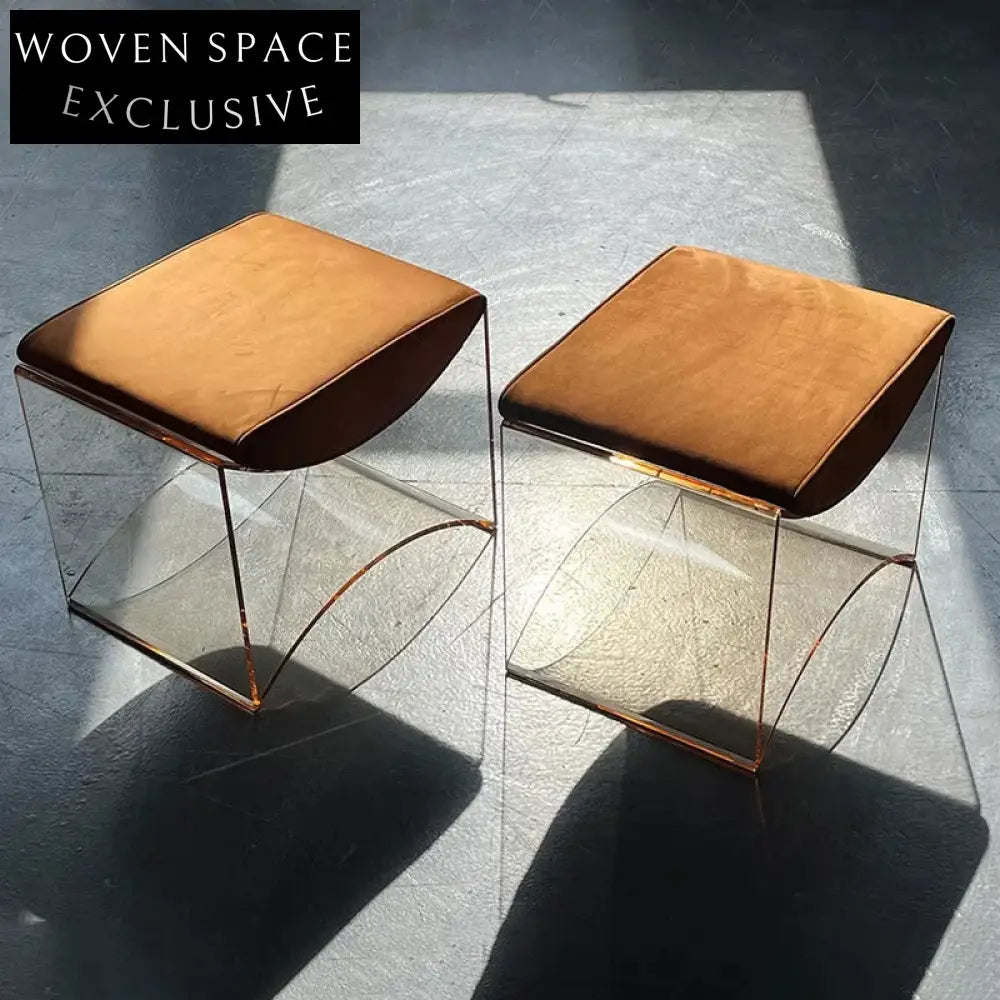 Nordic Clear Acrylic Ottoman Stool with Fabric Cushion
