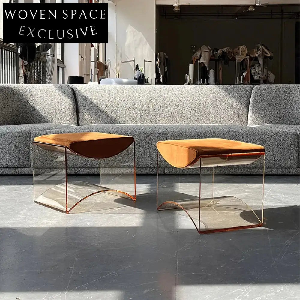 Nordic Clear Acrylic Ottoman Stool with Fabric Cushion