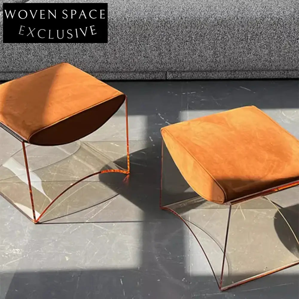 Nordic Clear Acrylic Ottoman Stool with Fabric Cushion