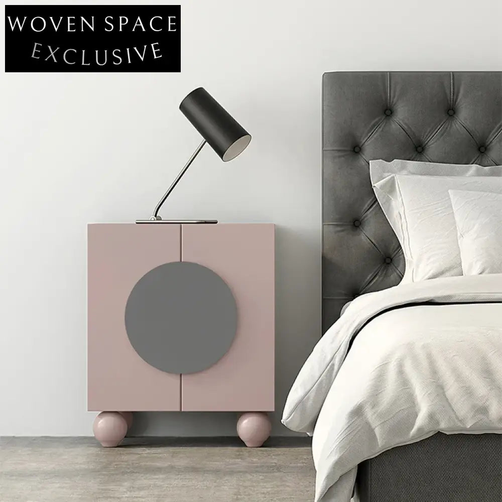 Nordic Cube Solid Wood 2-Drawer Pink Bedside Nightstand
