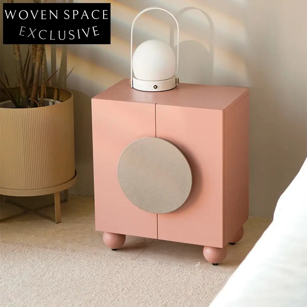 Nordic Cube Solid Wood 2-Drawer Pink Bedside Nightstand