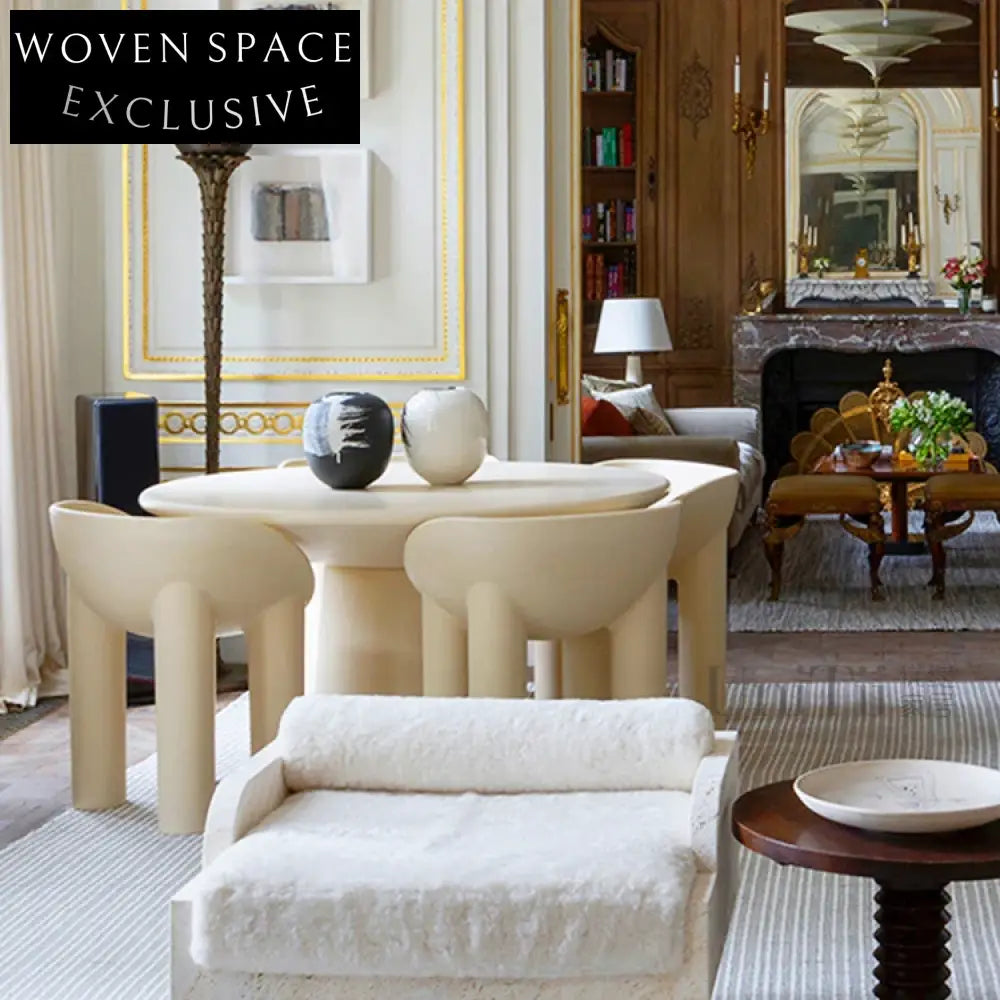 Nordic Elephant Leg Round Fiberglass Dining Table 120cm