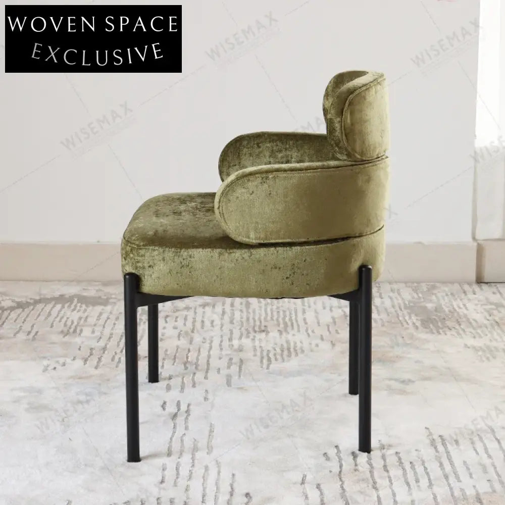 Nordic Fabric Dining Chair with Curved Backrest and Metal Frame