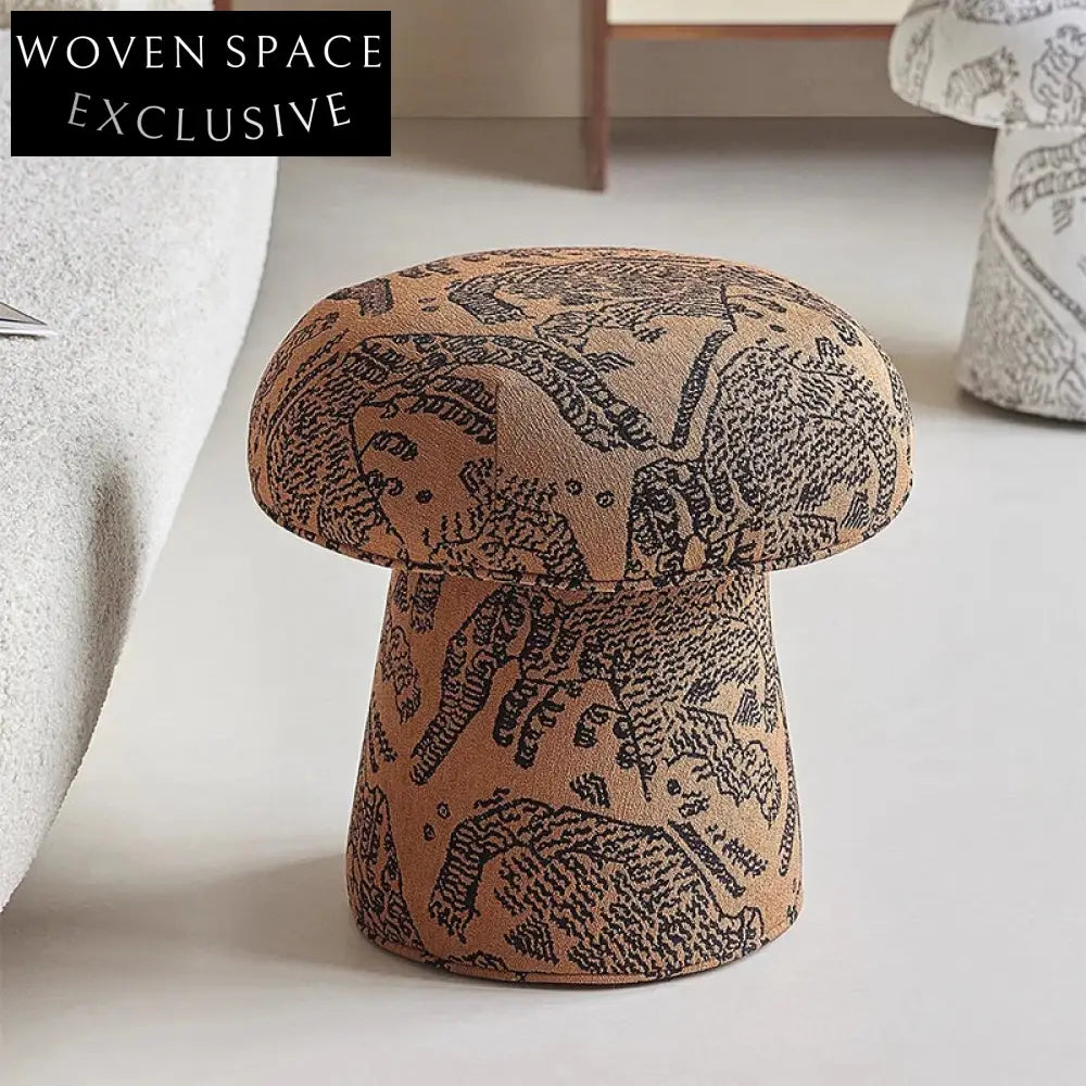 Nordic Fabric Tiger Pattern Small Round Ottoman Accent Stool for Modern Homes