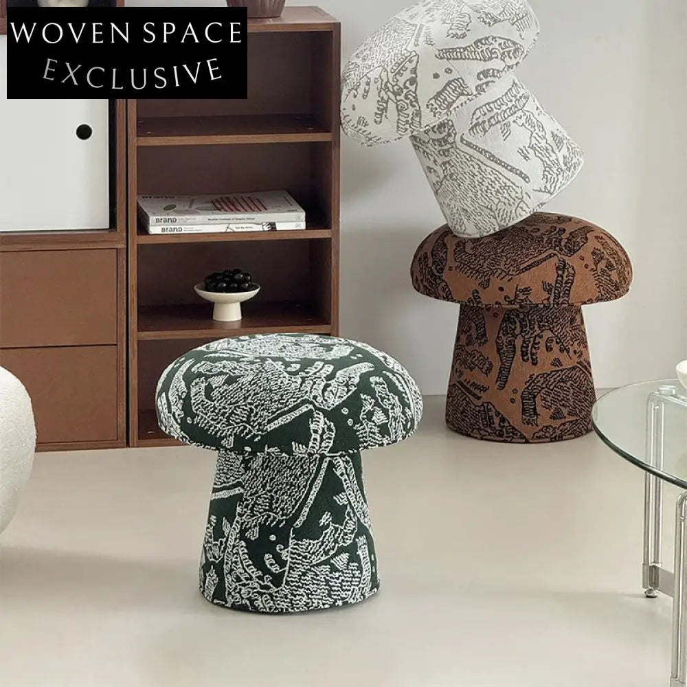 Nordic Fabric Tiger Pattern Small Round Ottoman Accent Stool for Modern Homes