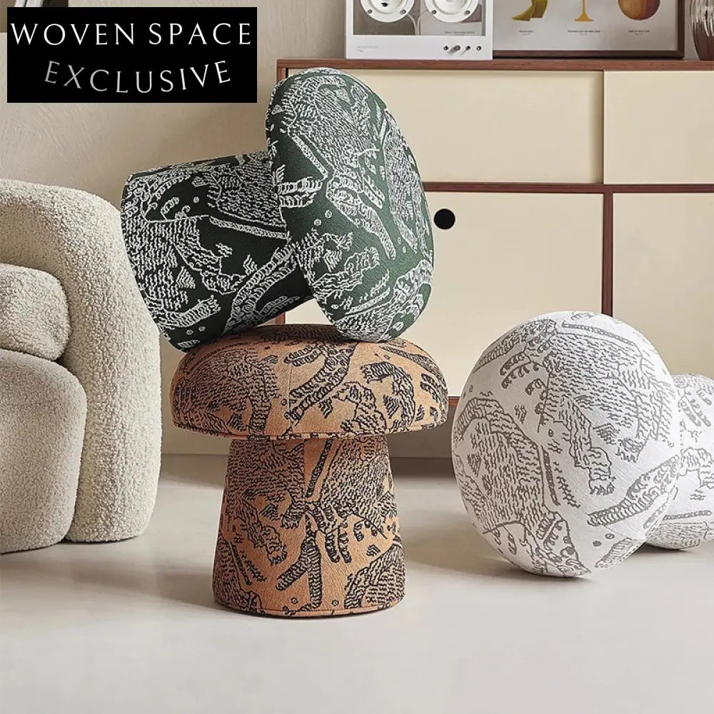 Nordic Fabric Tiger Pattern Small Round Ottoman Accent Stool for Modern Homes