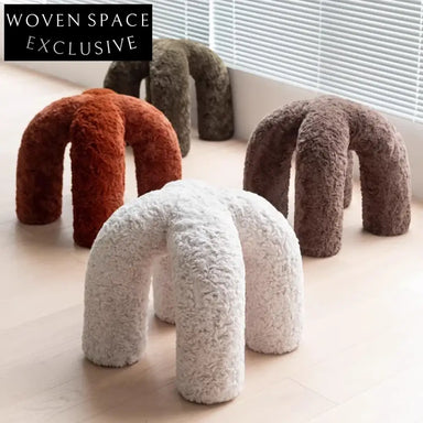 Nordic Faux Rabbit Fur Round Pouf Ottoman Stool for Living Room
