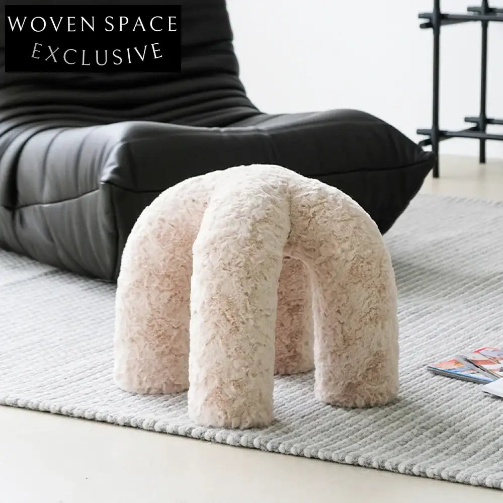 Nordic Faux Rabbit Fur Round Pouf Ottoman Stool for Living Room