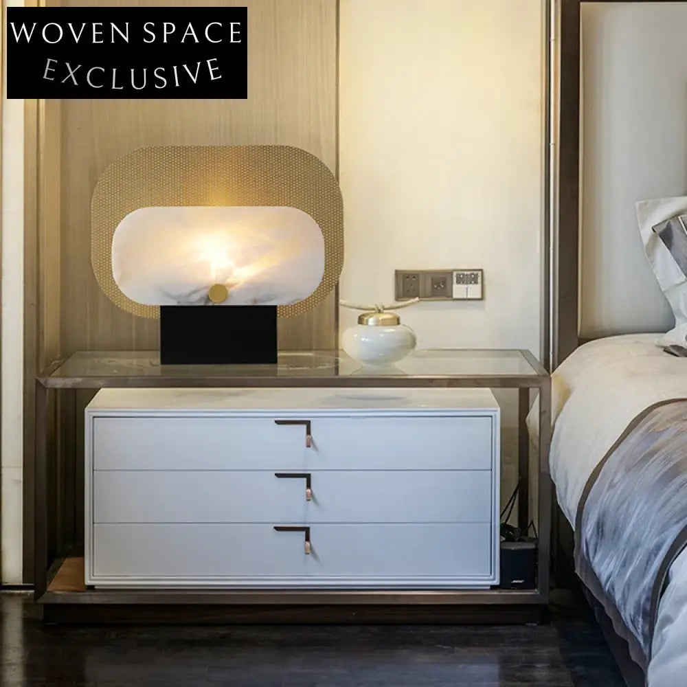 Nordic Gold Metal Marble Desk Lamp for Bedroom, Rectangle Natural Stone Design