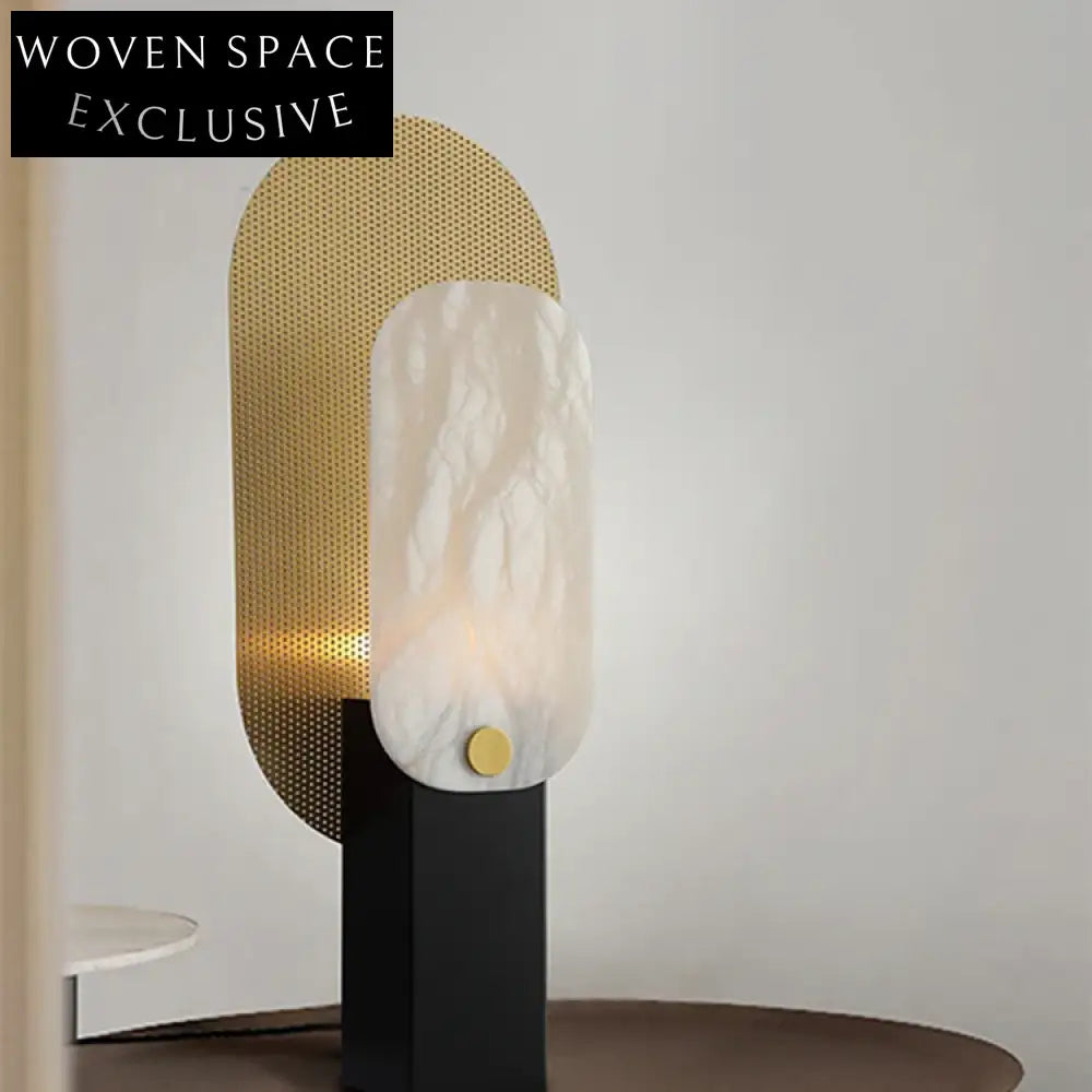 Nordic Gold Metal Marble Desk Lamp for Bedroom, Rectangle Natural Stone Design