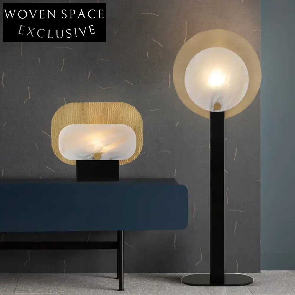 Nordic Gold Metal Marble Desk Lamp for Bedroom, Rectangle Natural Stone Design