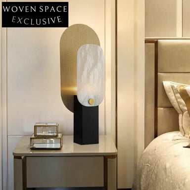 Nordic Gold Metal Marble Desk Lamp for Bedroom, Rectangle Natural Stone Design