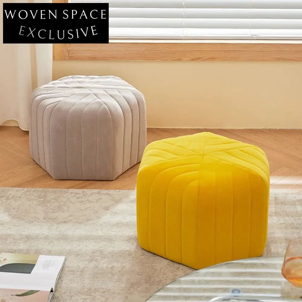 Nordic Hexagonal Fabric Ottoman Pouf Chair for Modern Home Decor