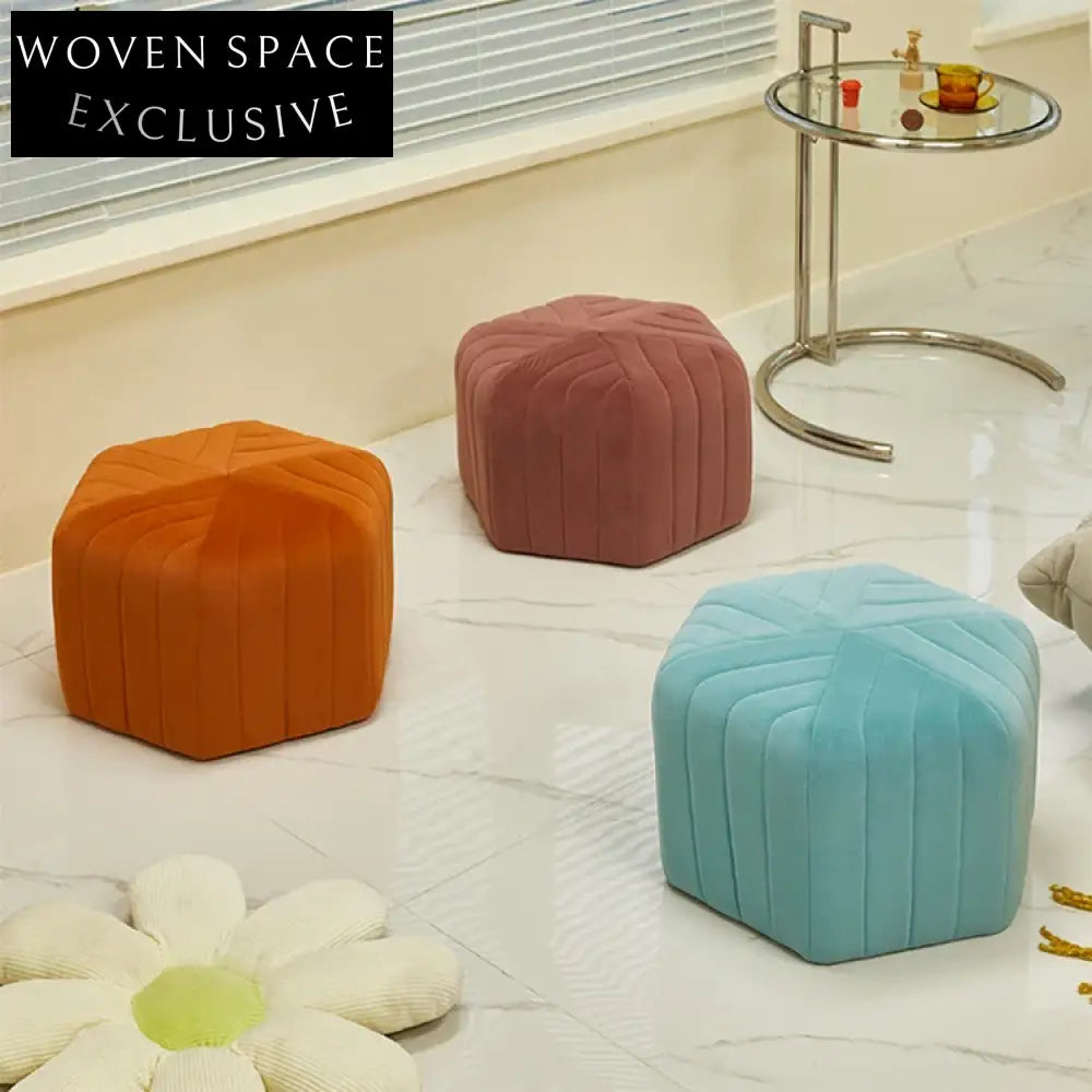 Nordic Hexagonal Fabric Ottoman Pouf Chair for Modern Home Decor