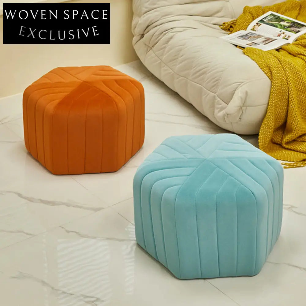Nordic Hexagonal Fabric Ottoman Pouf Chair for Modern Home Decor