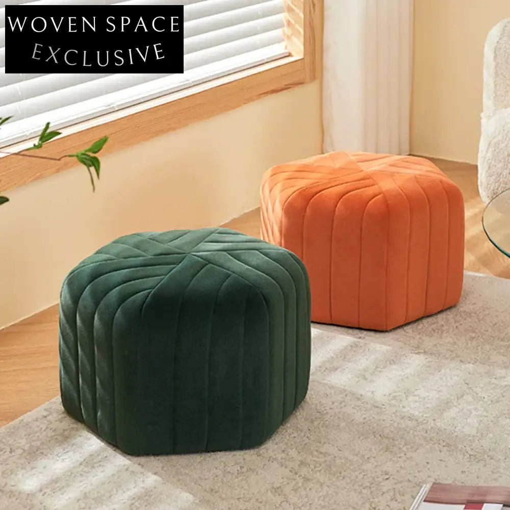 Nordic Hexagonal Fabric Ottoman Pouf Chair for Modern Home Decor