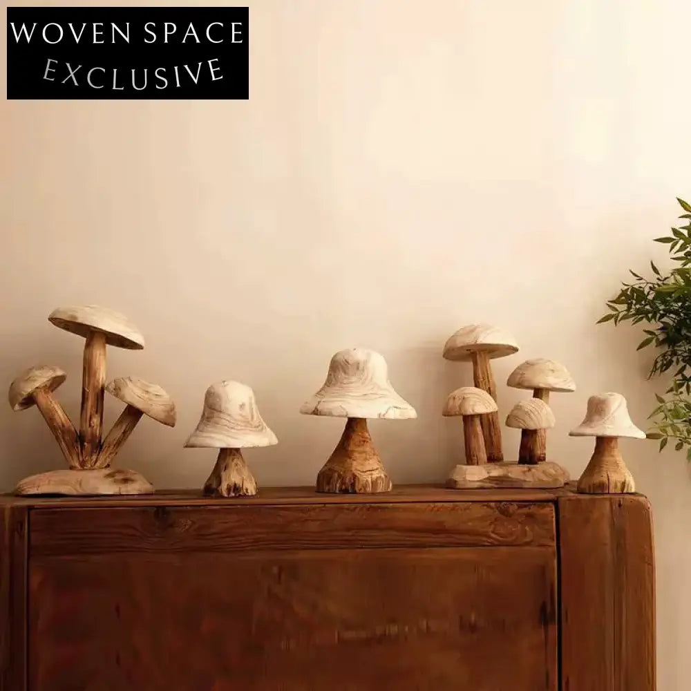 Nordic Inspired Wooden Mushroom Art Decor, Elegant Home Accent Sculpture Collection