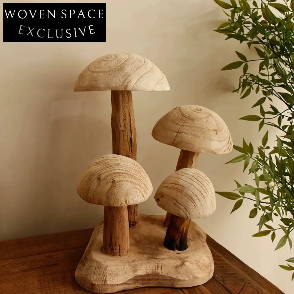 Nordic Inspired Wooden Mushroom Art Decor, Elegant Home Accent Sculpture Collection