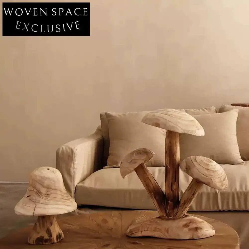 Nordic Inspired Wooden Mushroom Art Decor, Elegant Home Accent Sculpture Collection