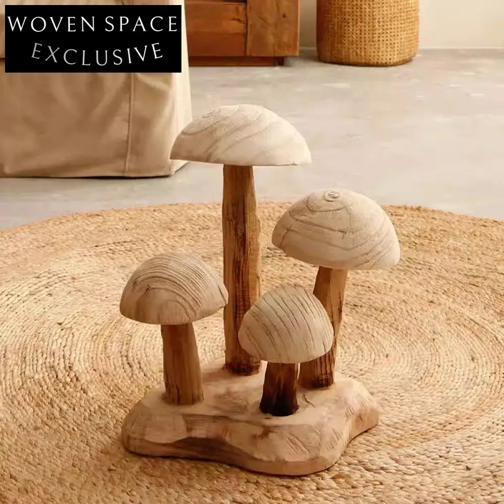 Nordic Inspired Wooden Mushroom Art Decor, Elegant Home Accent Sculpture Collection