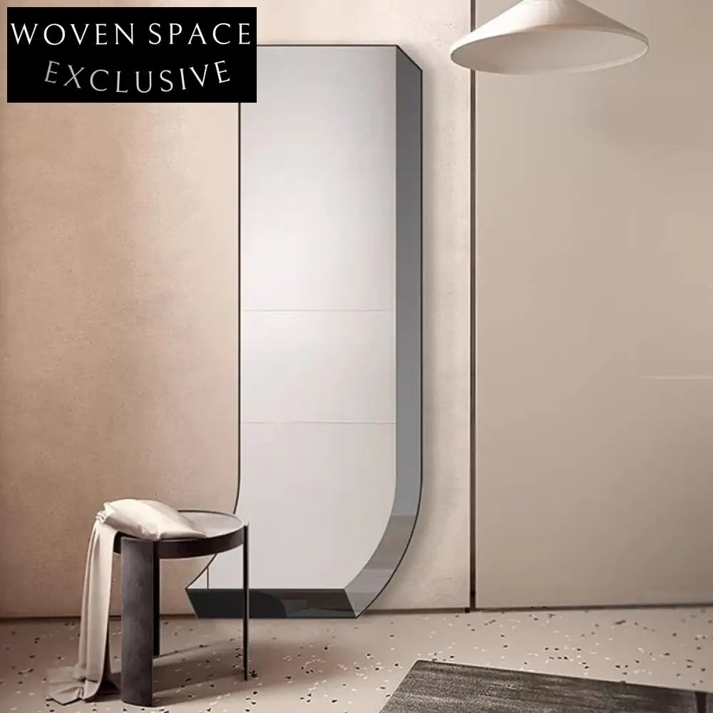 Nordic Irregular J-Shape Full-Length Wood Frame Wall Mirror for Modern Home Decor