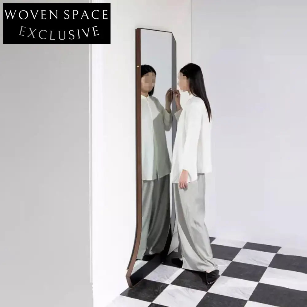 Nordic Irregular J-Shape Full-Length Wood Frame Wall Mirror for Modern Home Decor