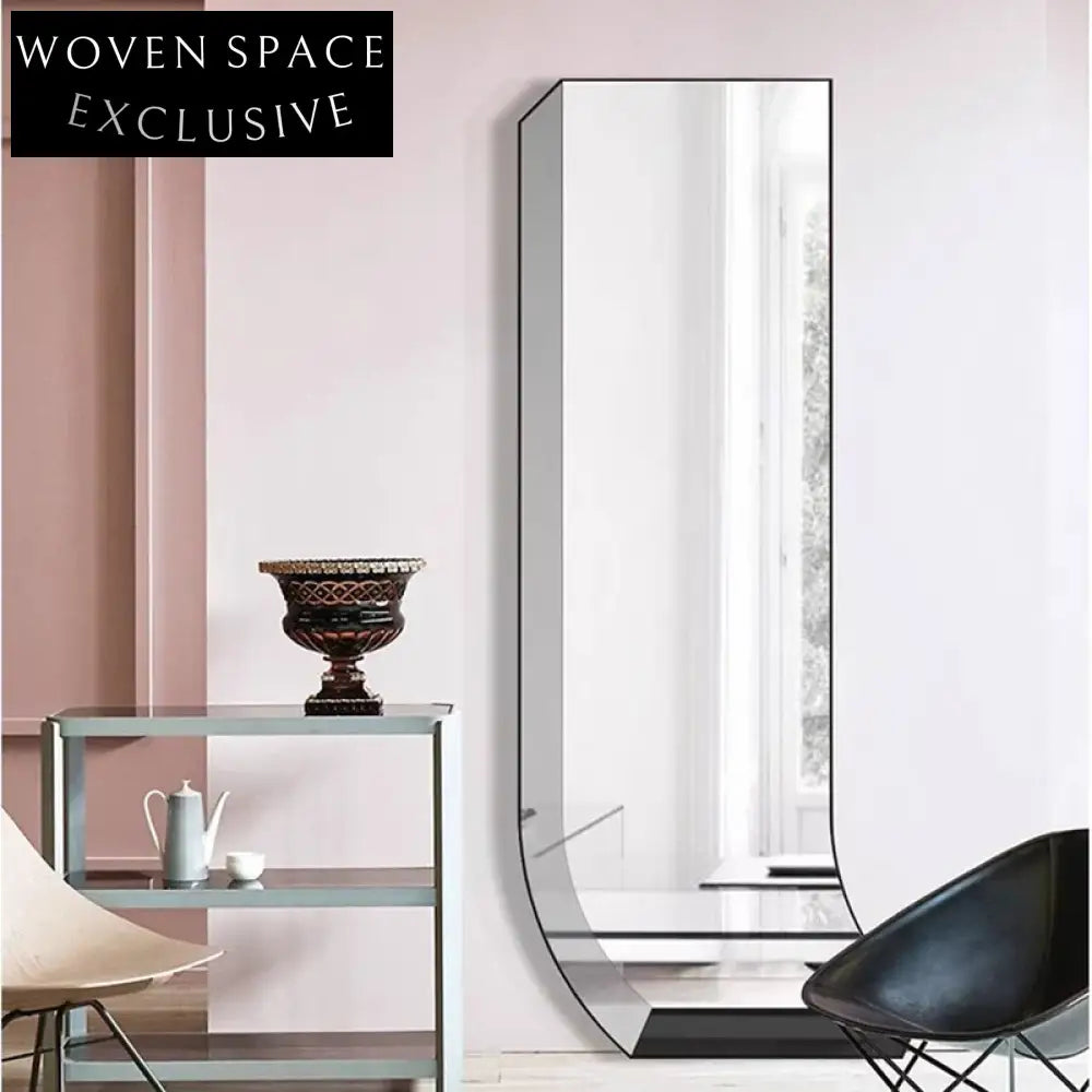 Nordic Irregular J-Shape Full-Length Wood Frame Wall Mirror for Modern Home Decor