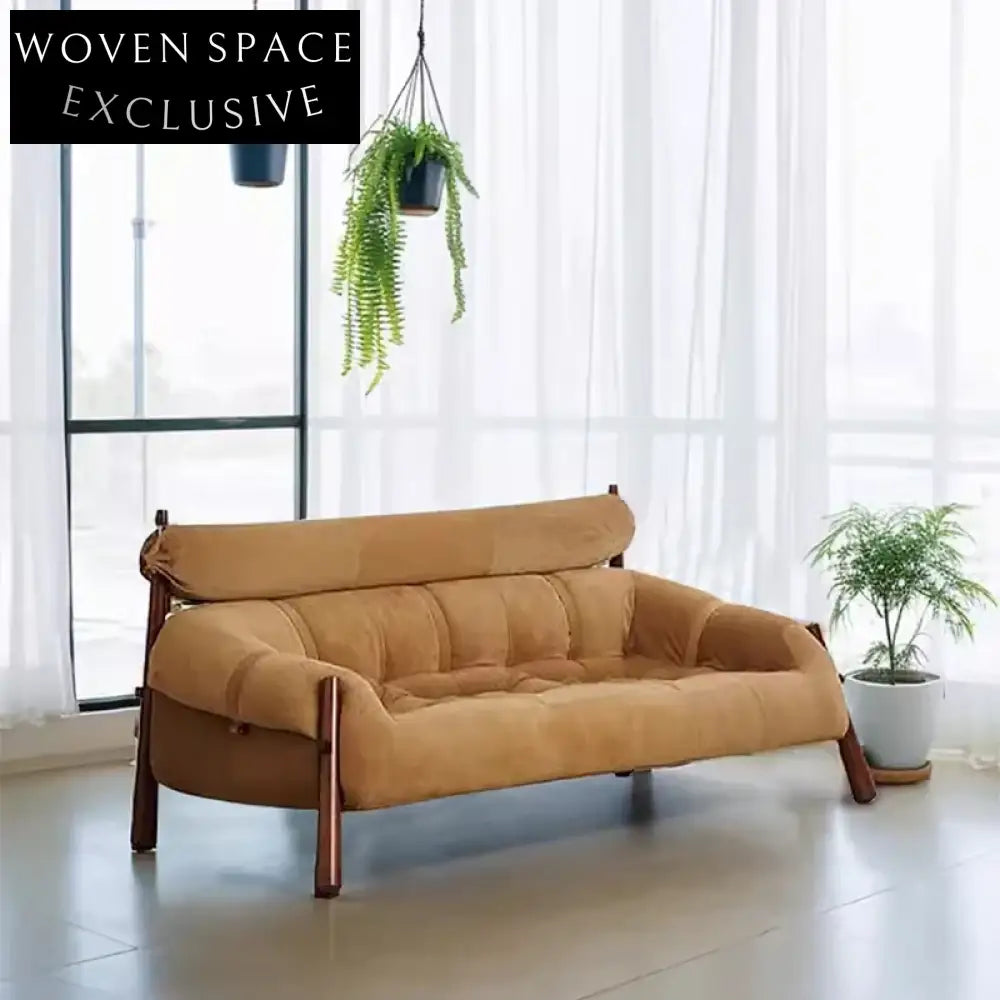 Nordic Italian Genuine Leather Low Arm Retro Living Room Sofa Set