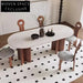 Nordic Japandi Solid Wood Oval Travertine Slate Top Elegant Dining Table