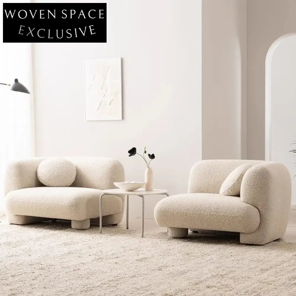 Nordic L-Shape Boucle Fabric Modular Sectional Sofa Couch Set for Living Room