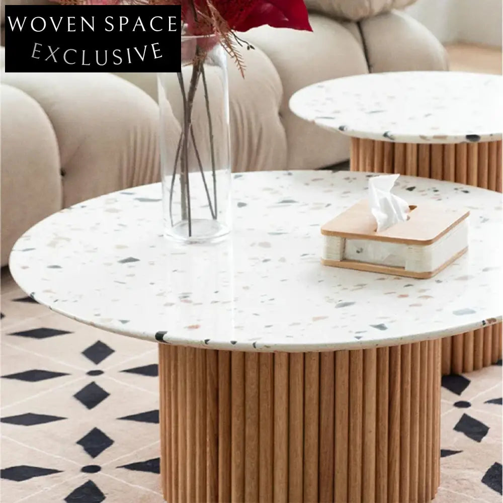 Nordic Light Luxury Marble Solid Wood Round Living Room Coffee Table