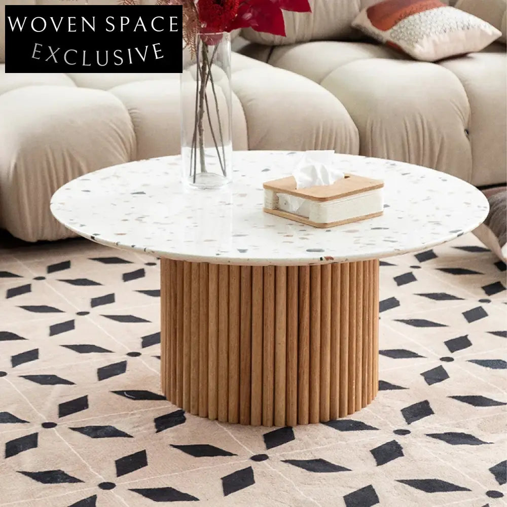 Nordic Light Luxury Marble Solid Wood Round Living Room Coffee Table