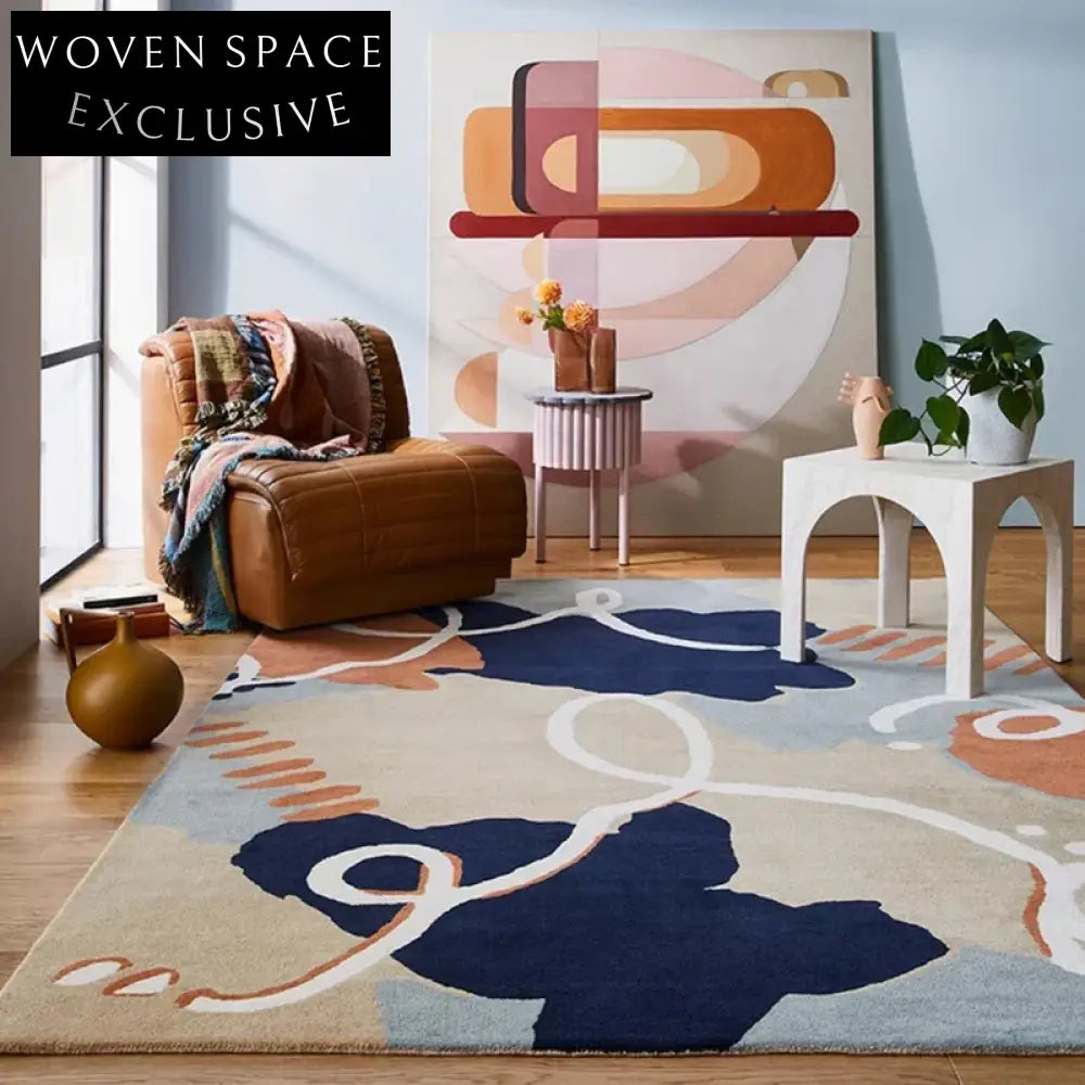 Nordic Luxury Cream Handmade Modern Geometric Living Room Bedroom Carpet