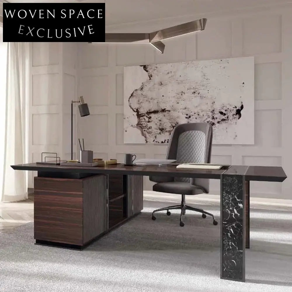 Nordic Luxury Marble Wooden Home Office CEO Desk Table for Modern Workspace