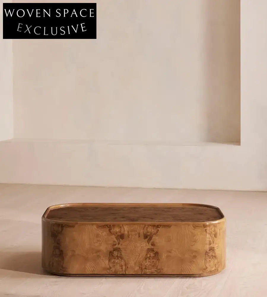 Nordic Modern Luxury Wood Coffee Table, Olive Ash Burl Living Room Centerpiece
