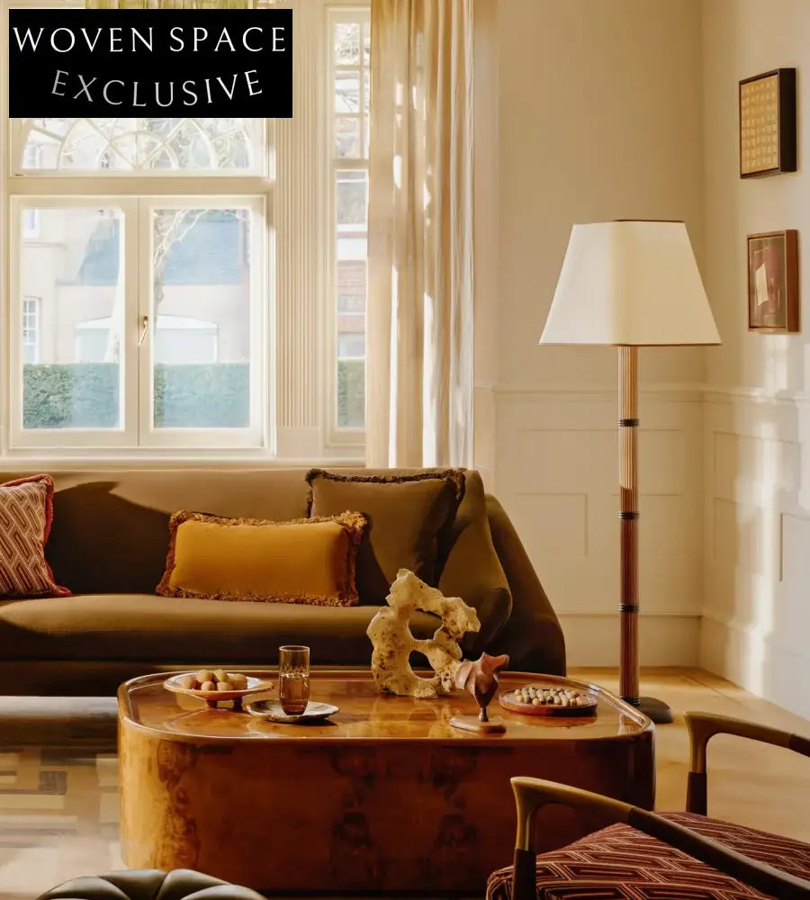 Nordic Modern Luxury Wood Coffee Table, Olive Ash Burl Living Room Centerpiece