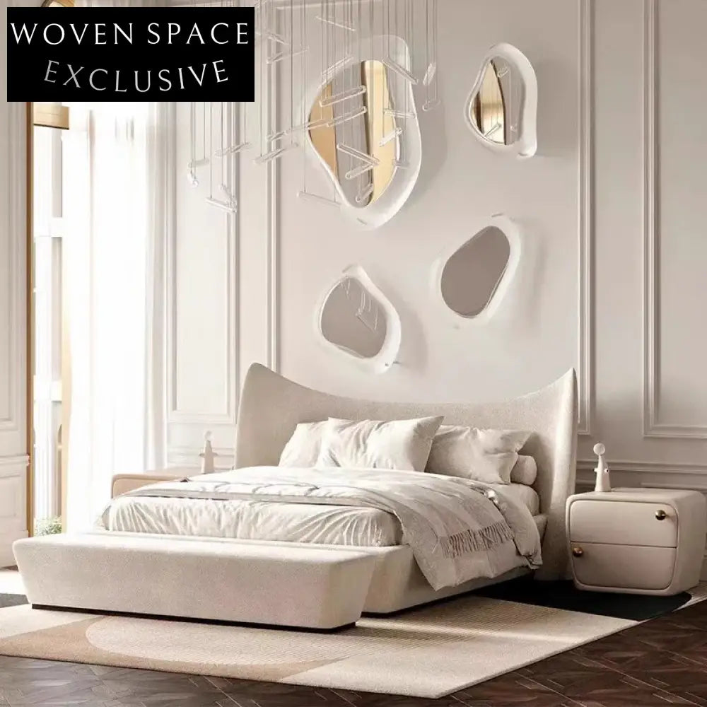 Nordic Luxury Solid Wood Linen Fabric King Size Double Bed