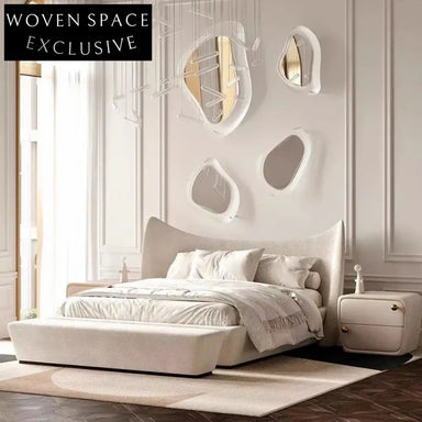 Nordic Luxury Solid Wood Linen Fabric King Size Double Bed