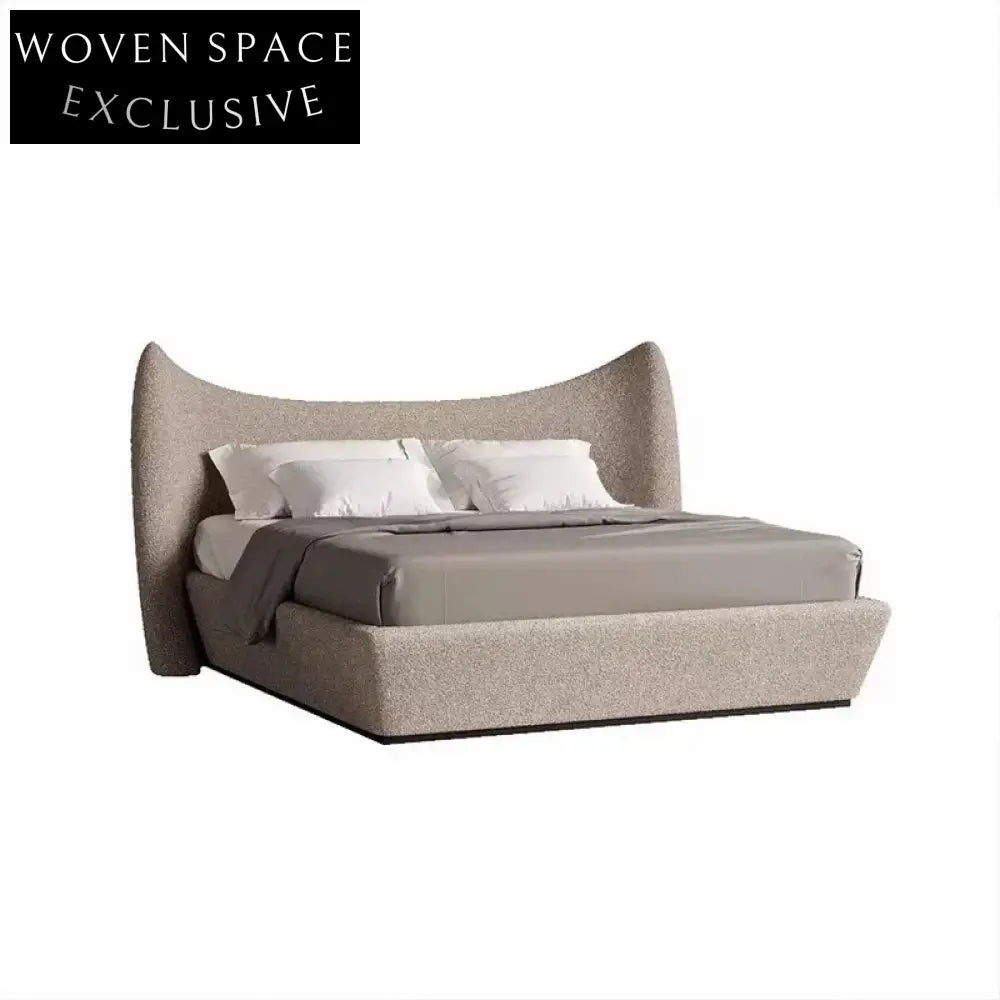 Nordic Luxury Solid Wood Linen Fabric King Size Double Bed