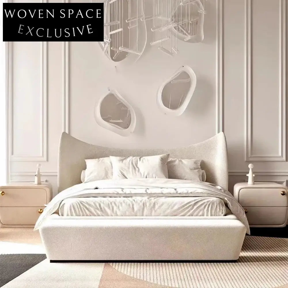 Nordic Luxury Solid Wood Linen Fabric King Size Double Bed