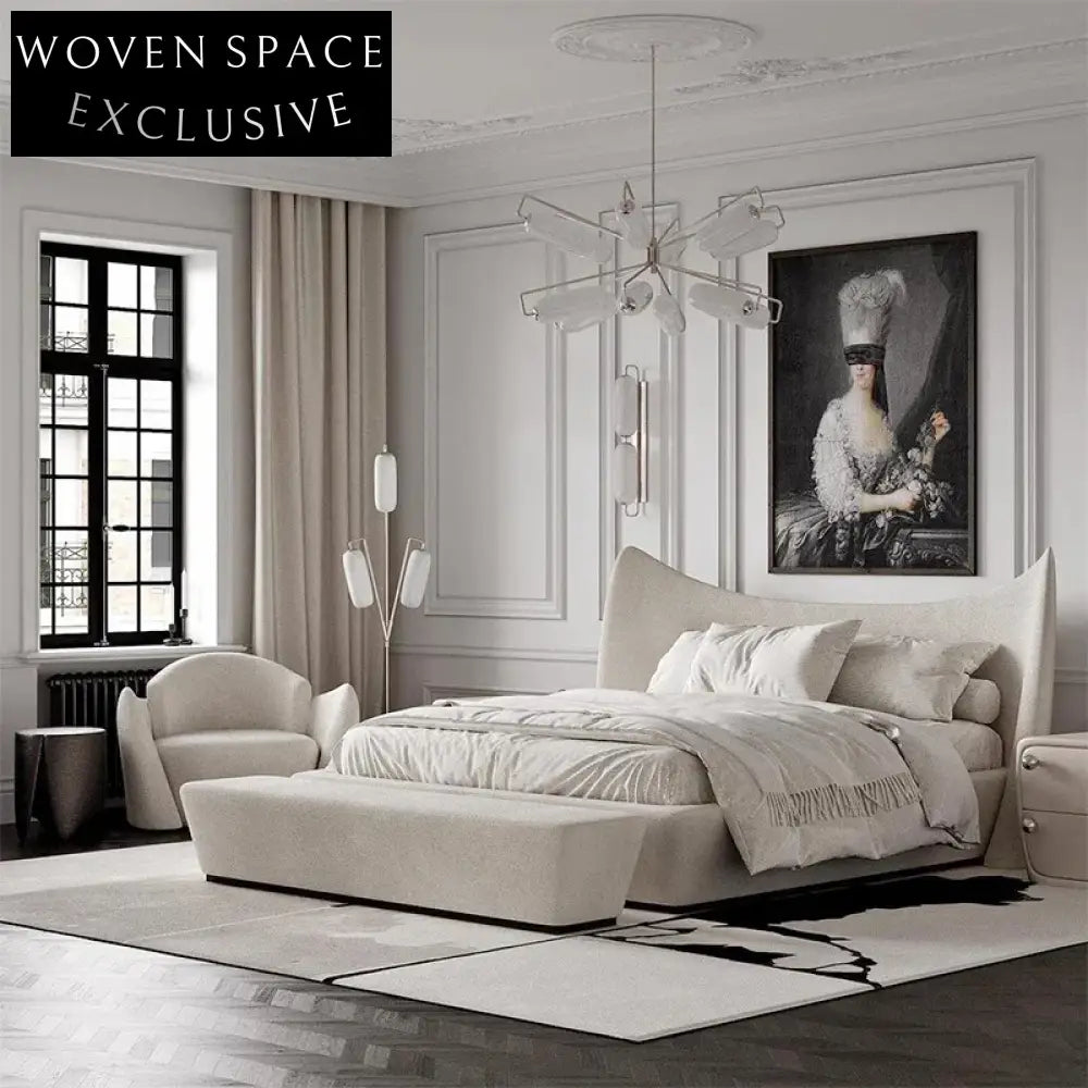 Nordic Luxury Solid Wood Linen Fabric King Size Double Bed