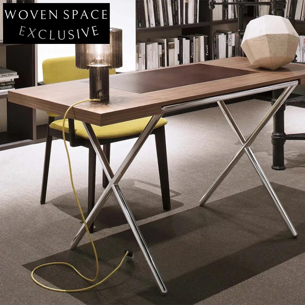Nordic Luxury Wooden Office Desk with Steel Legs - Rectangular Computer Desk