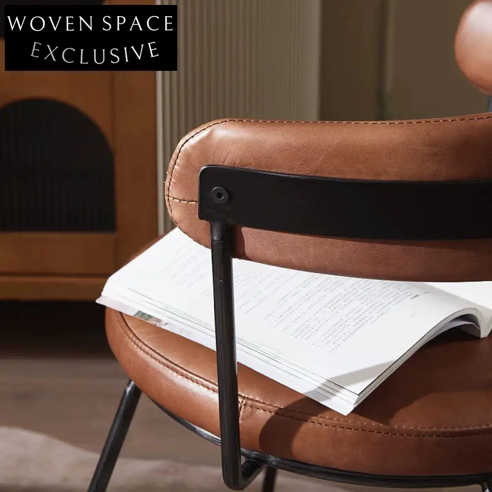 Nordic medieval style leather round chair iron creative dining chair industrial style designer retro backrest study