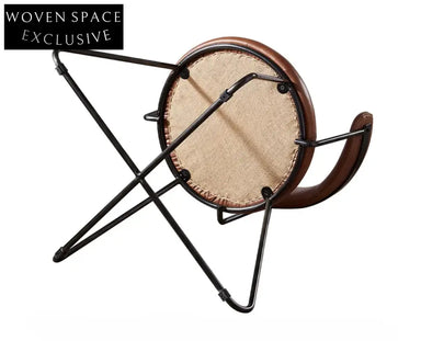 Nordic medieval style leather round chair iron creative dining chair industrial style designer retro backrest study