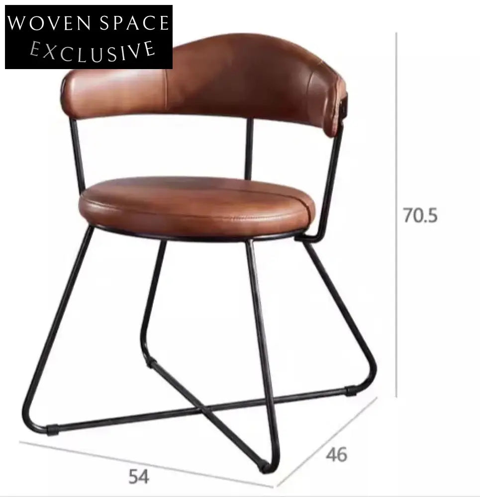Nordic medieval style leather round chair iron creative dining chair industrial style designer retro backrest study