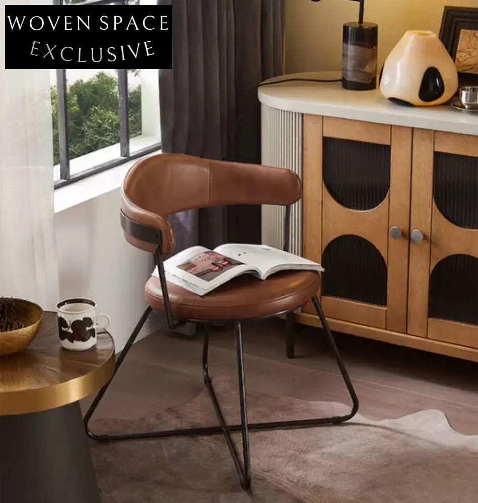 Nordic medieval style leather round chair iron creative dining chair industrial style designer retro backrest study