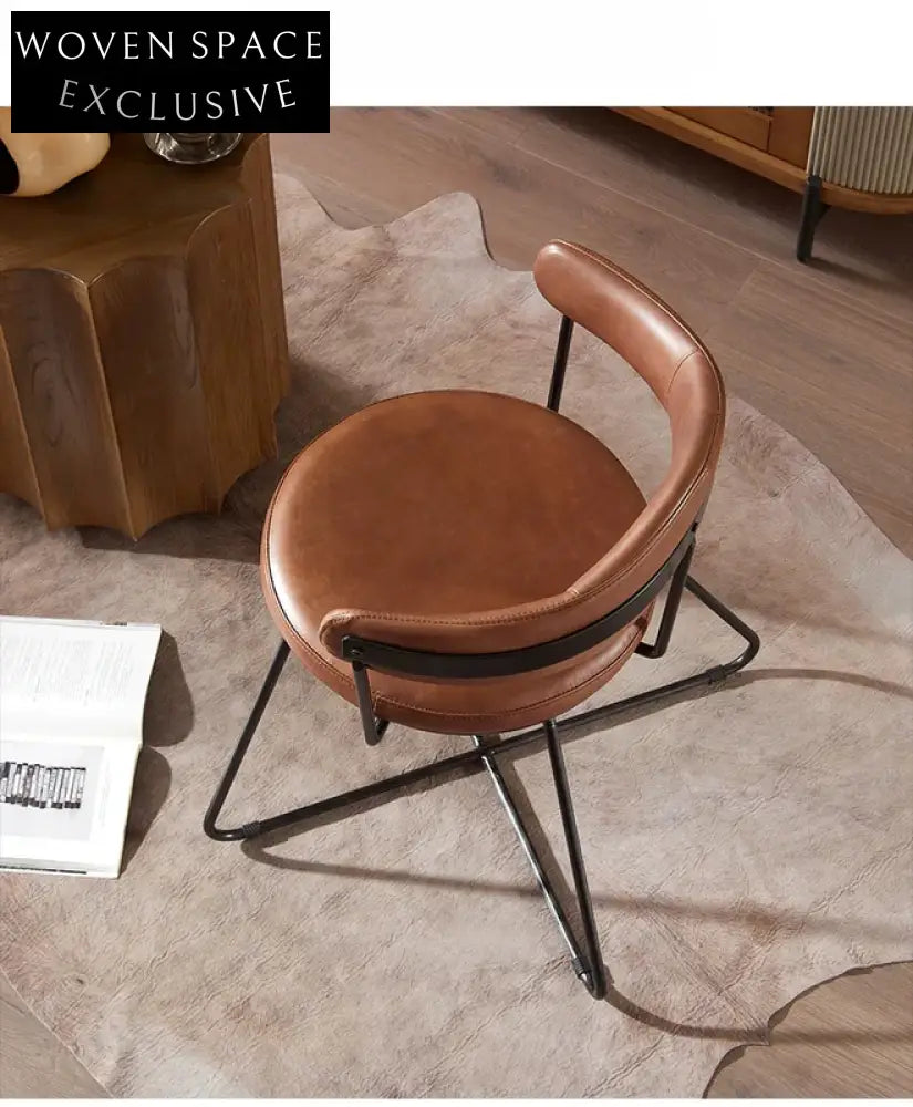 Nordic medieval style leather round chair iron creative dining chair industrial style designer retro backrest study