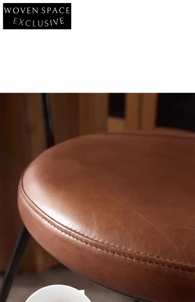 Nordic medieval style leather round chair iron creative dining chair industrial style designer retro backrest study